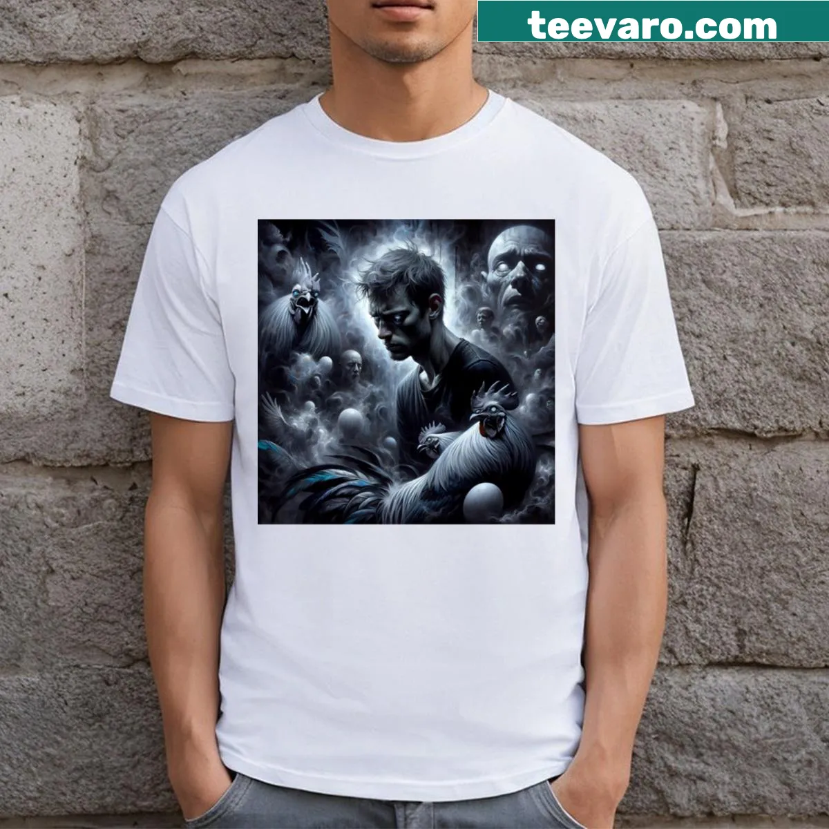 Long T-shirt with a haunting silhouette design — on a men's t-shirt