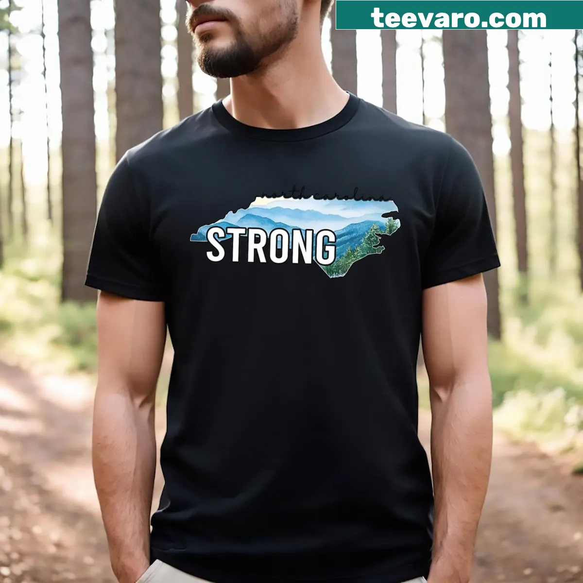 North Carolina Strong tee with bold typography — on a men's t-shirt