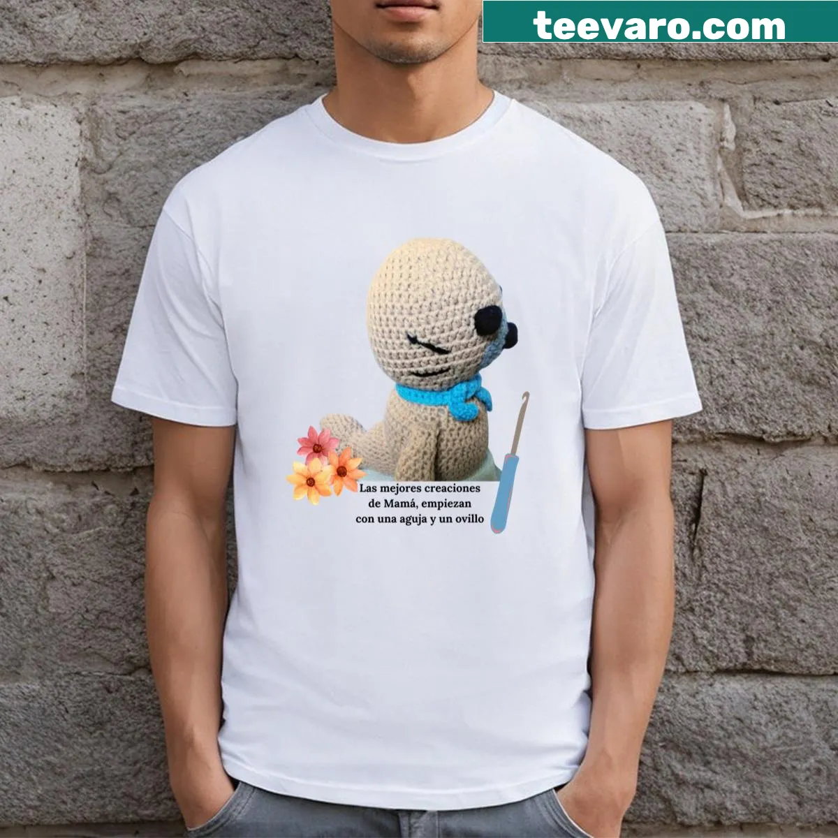 Amigurumi-themed t-shirt celebrating crochet art for moms — on a men's t-shirt