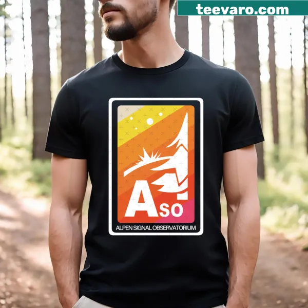 Illustrated t-shirt design featuring the Aso Alpen Signal Observatorium