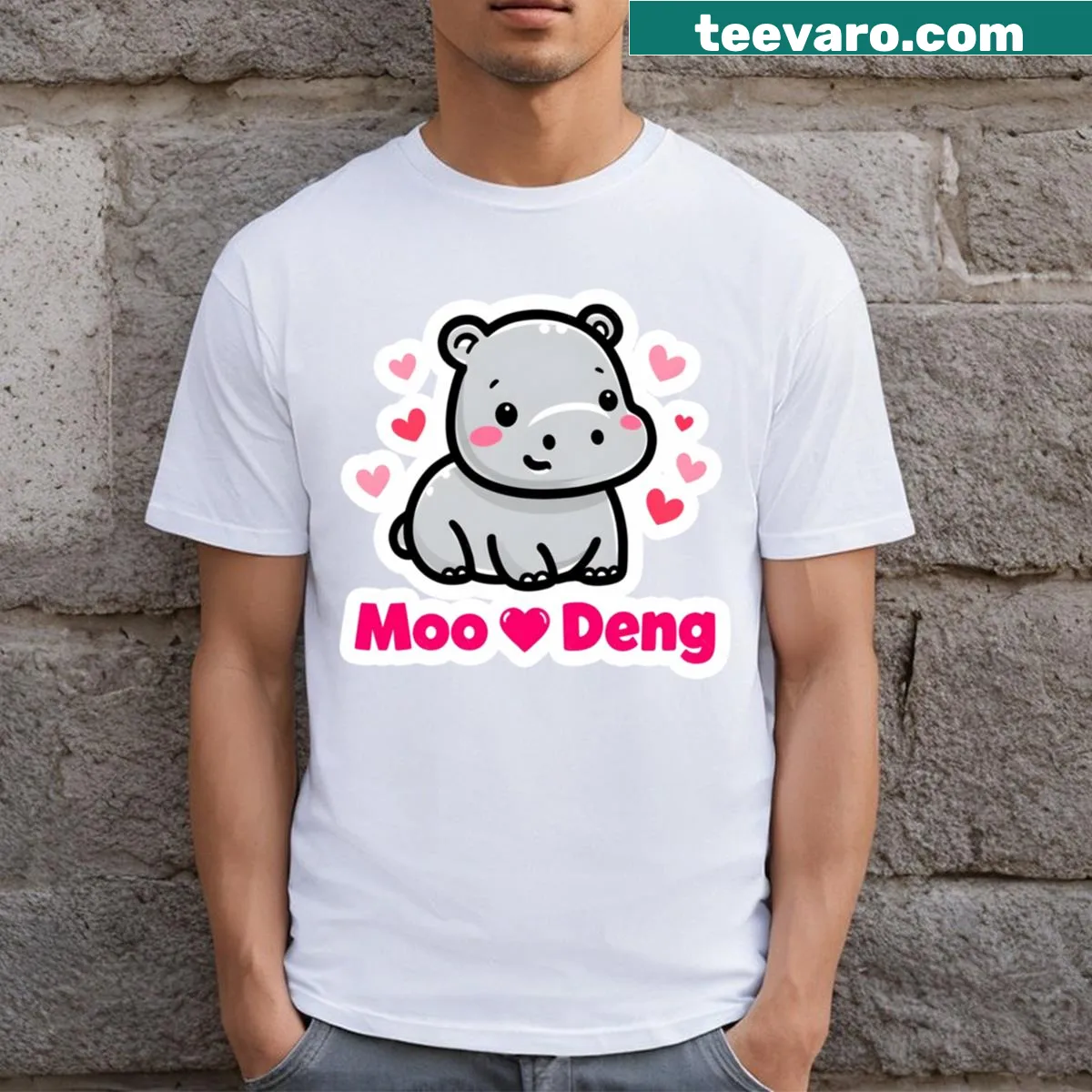 Cute cartoon hippo T-shirt for kids featuring a playful design — on a men's t-shirt