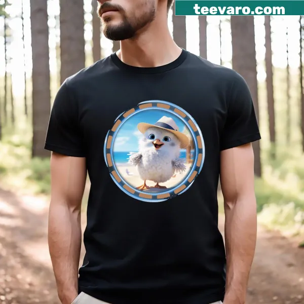 Cute illustration of a baby seagull on a children's t-shirt