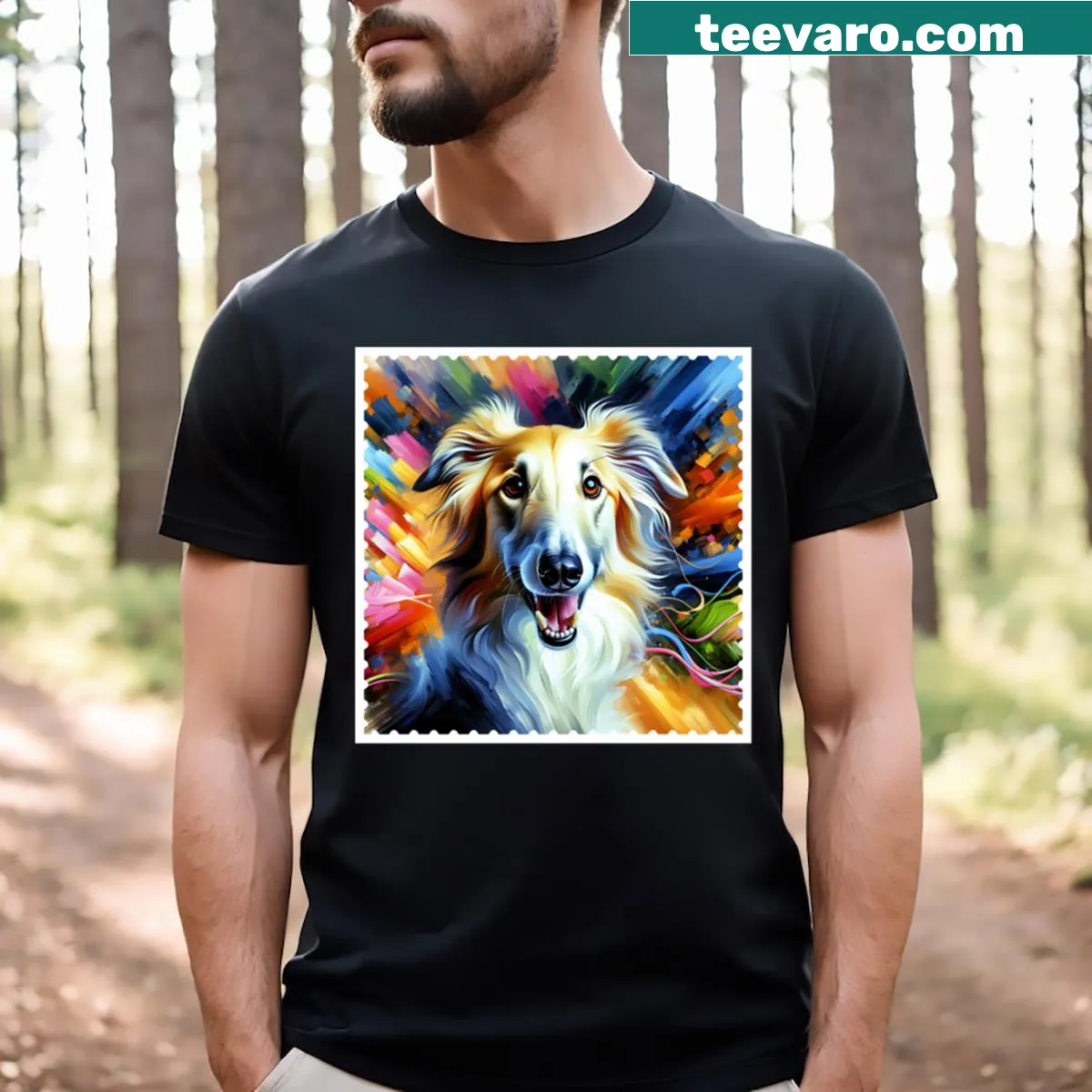 Borzoi Dog Portrait T-shirt featuring an illustrated design — on a men's t-shirt