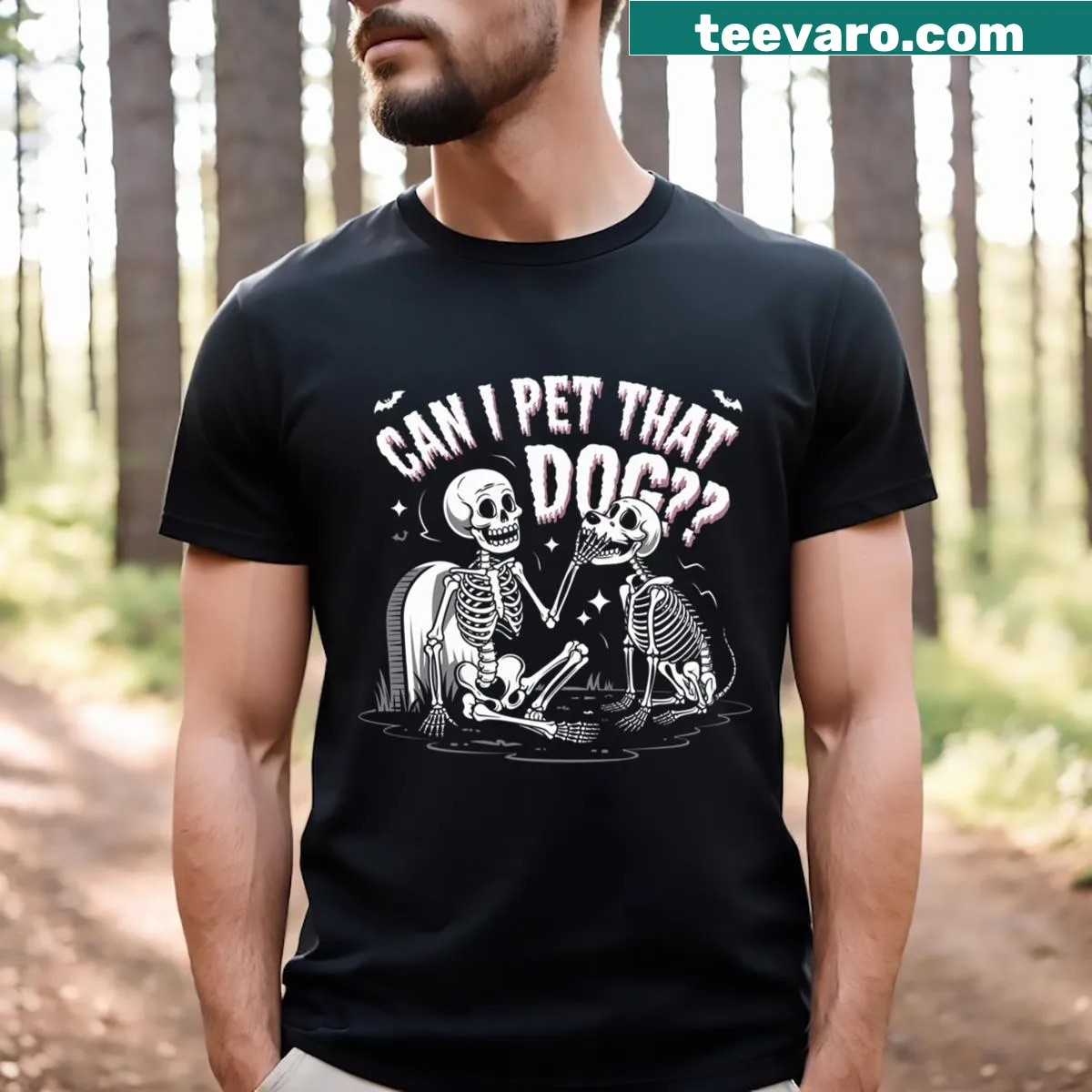 Funny skeleton dog design T-shirt for dog lovers — on a men's t-shirt
