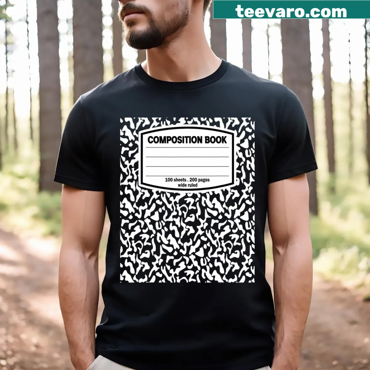 Halloween T-shirt with composition notebook graphic for teachers — on a men's t-shirt