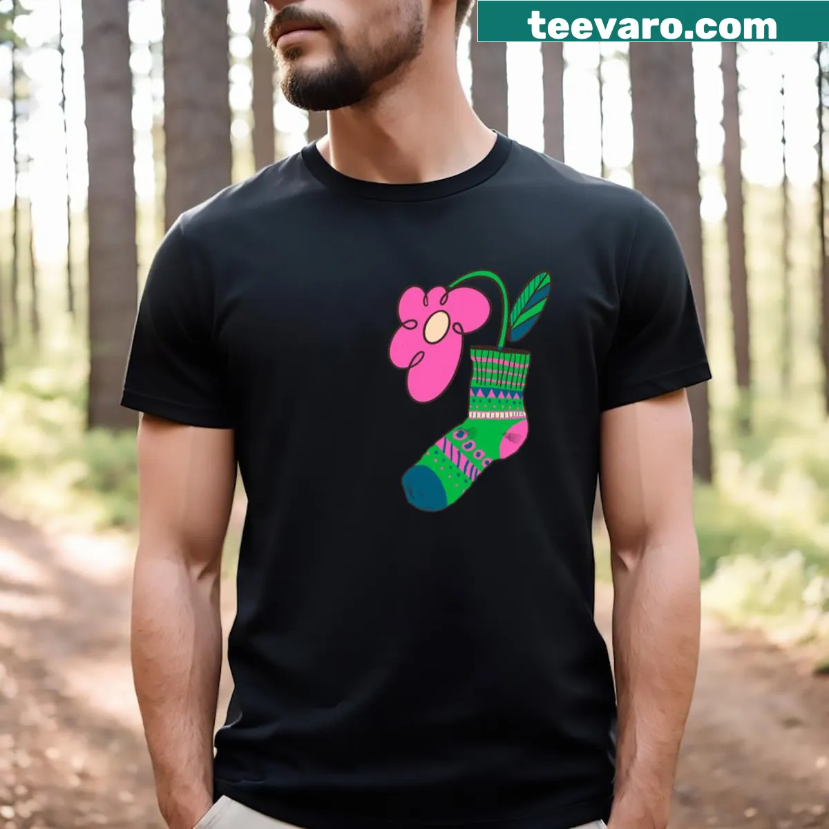 Floral design T-shirt celebrating nature and blooming flowers — on a men's t-shirt