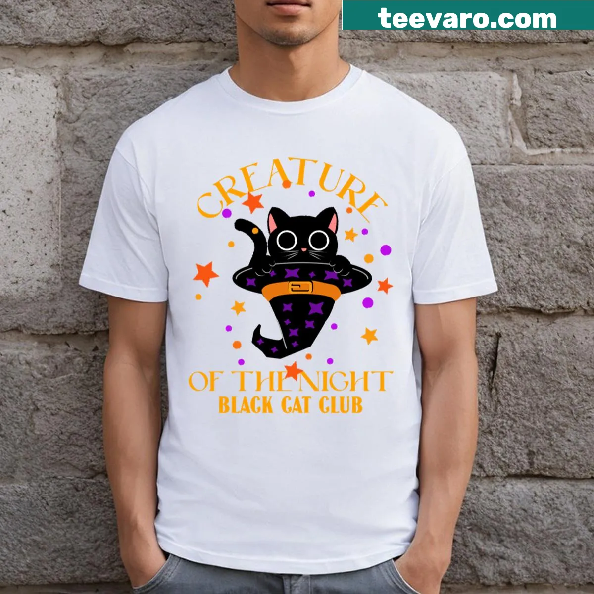 Spooky Creature Of The Night graphic T-shirt for Halloween — on a men's t-shirt
