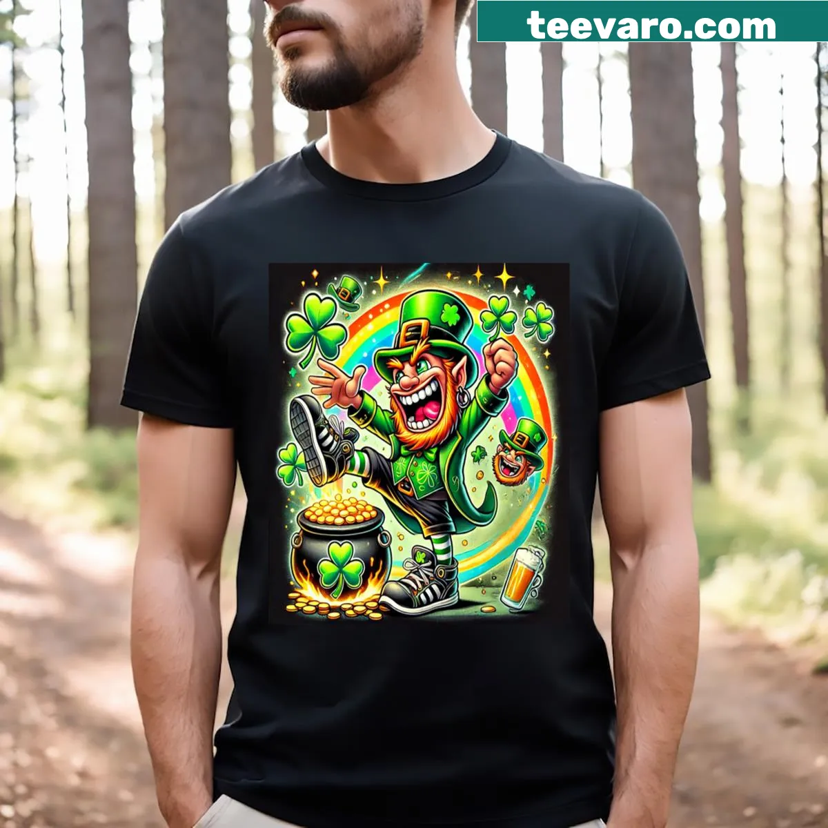 Cute and funny St. Patrick's Day T-shirt with playful illustrations — on a men's t-shirt