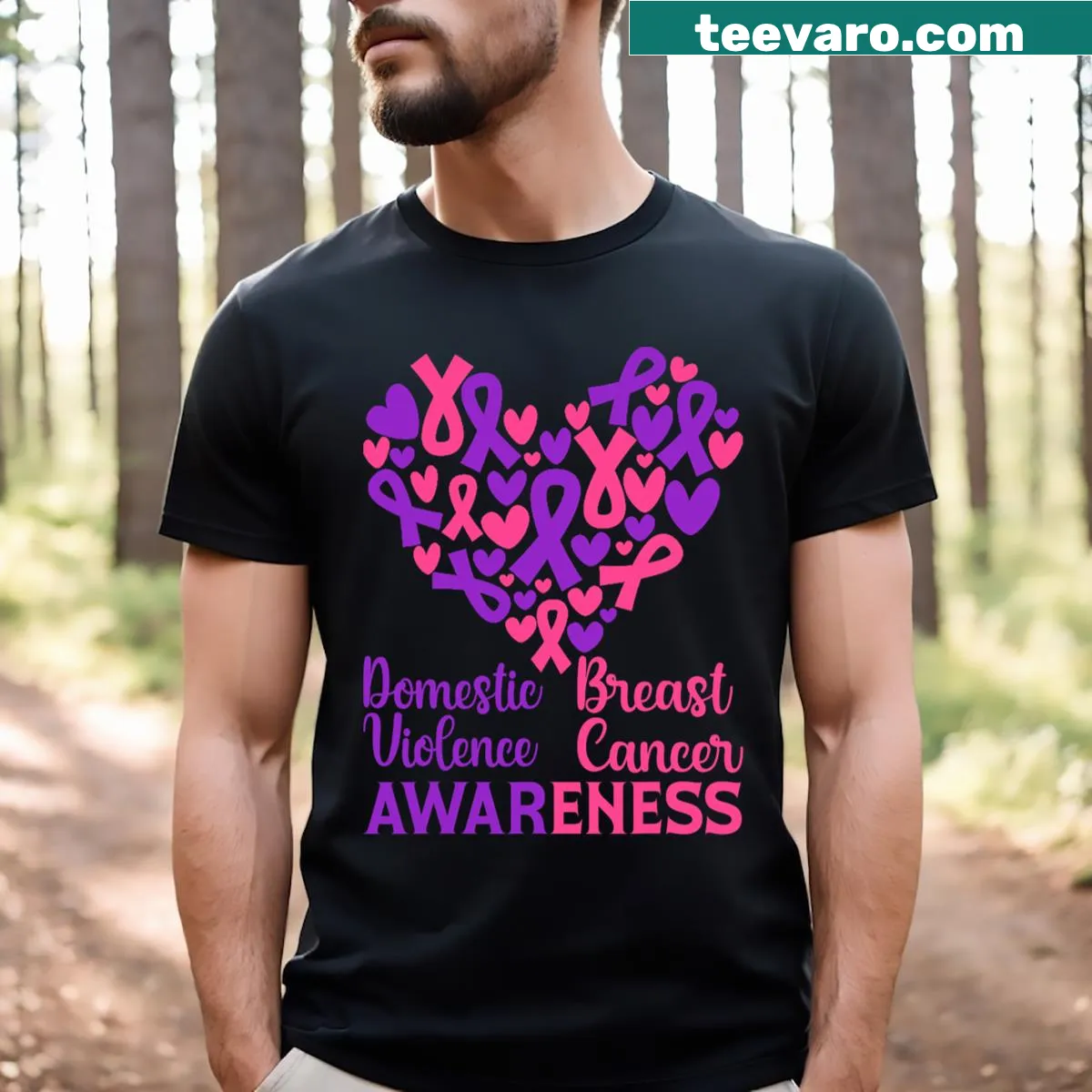 Inspirational typography design supporting domestic violence and breast cancer awareness — on a men's t-shirt