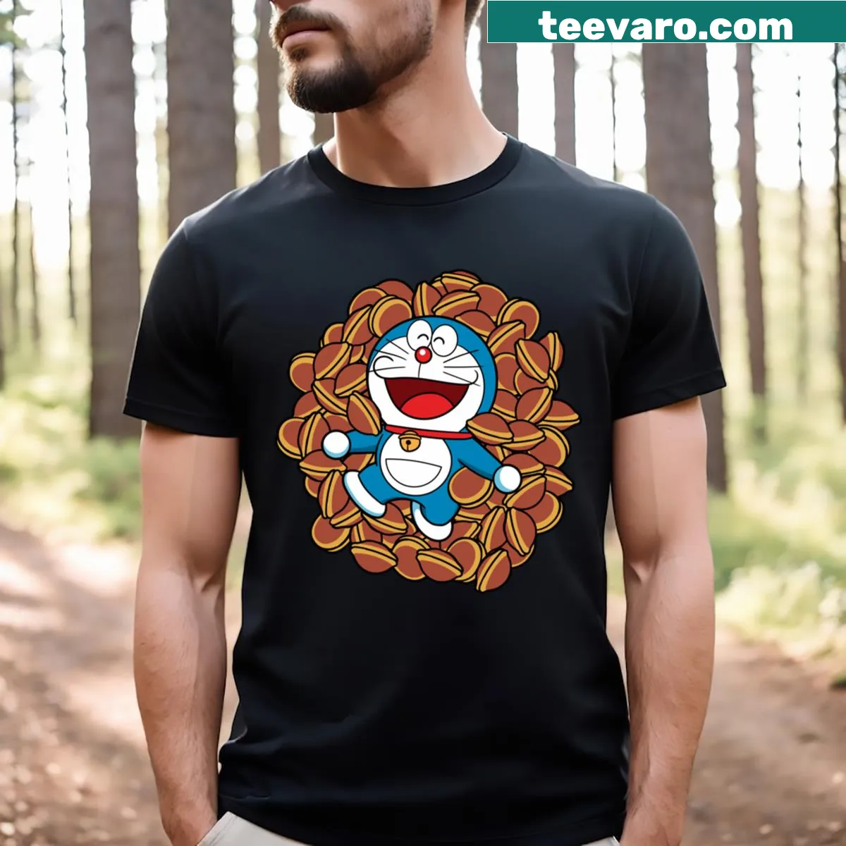 Cute T-shirt featuring a dorayaki dessert illustration — on a men's t-shirt