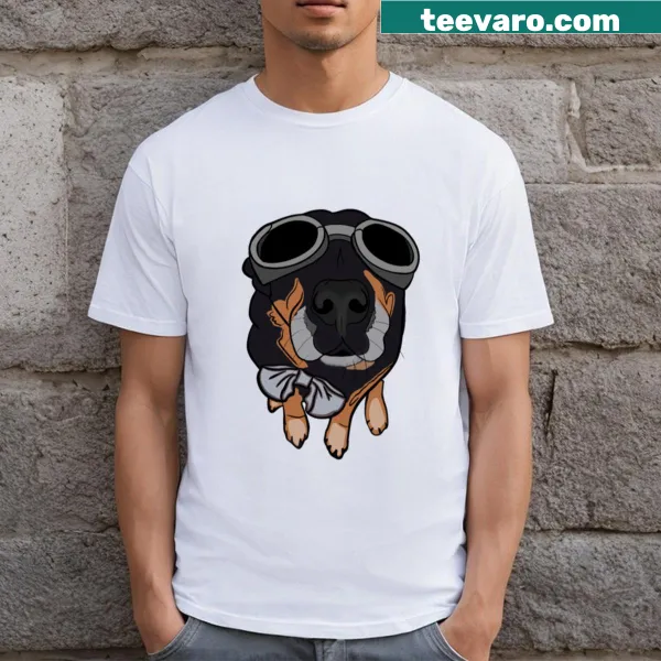 Cartoon of Ernie wearing dog goggles on a t-shirt