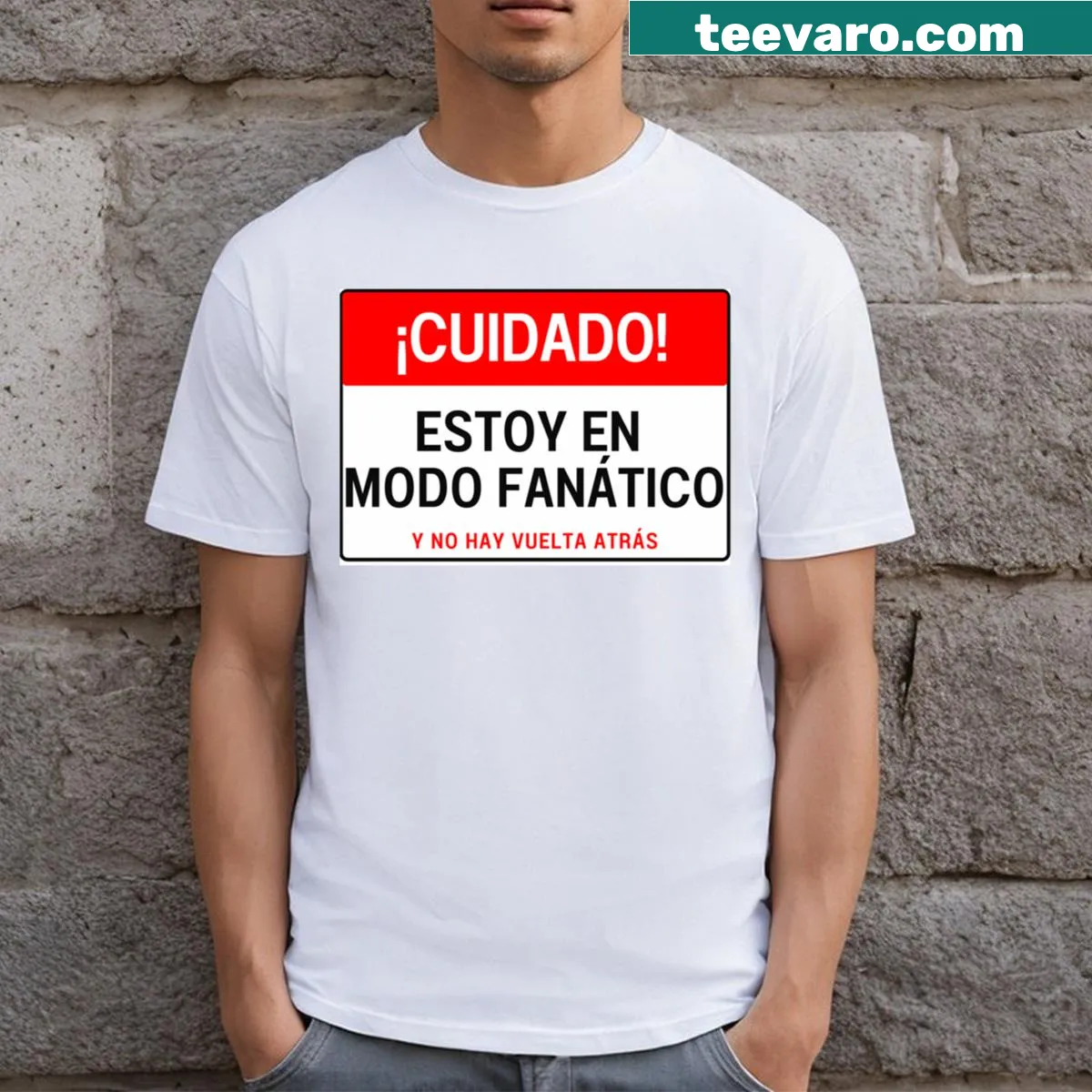 Fan Mode Modo Fanatico t-shirt with playful typography — on a men's t-shirt