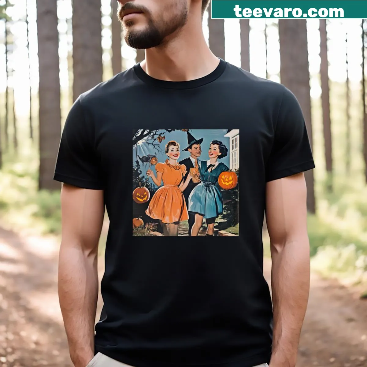 Playful Friends Halloween text design on T-shirt — on a men's t-shirt