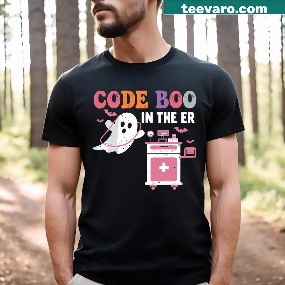 Halloween T-shirt for respiratory therapists with ghost-themed text. — on a men's t-shirt
