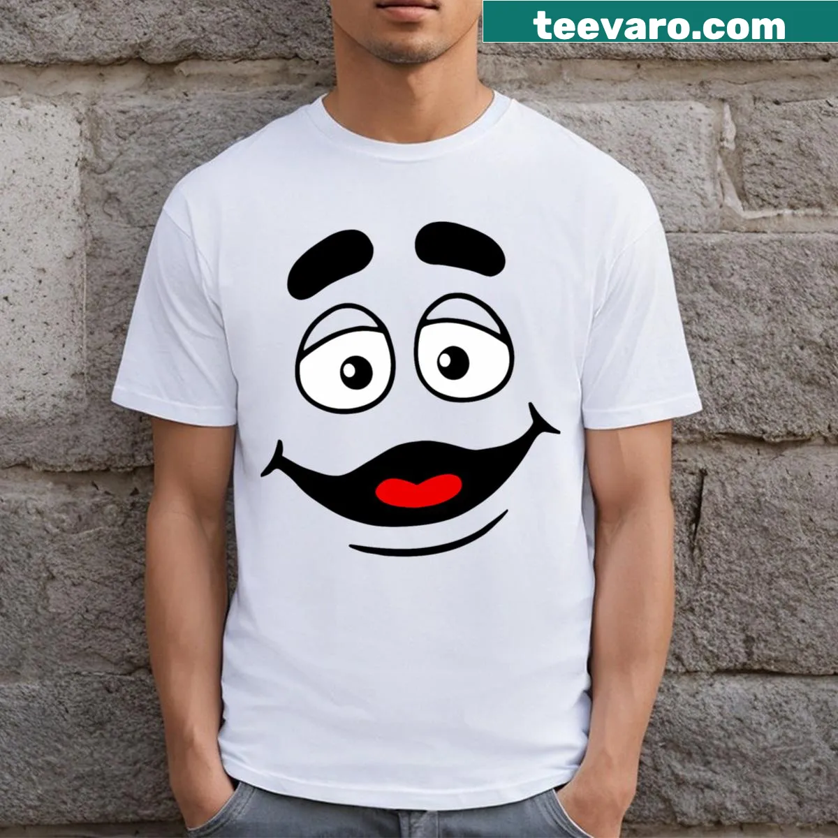 Funny Halloween t-shirt featuring a Grimace costume graphic — on a men's t-shirt
