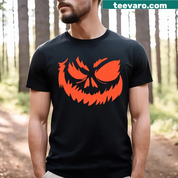 Playful pumpkin face graphic for Halloween on a t-shirt