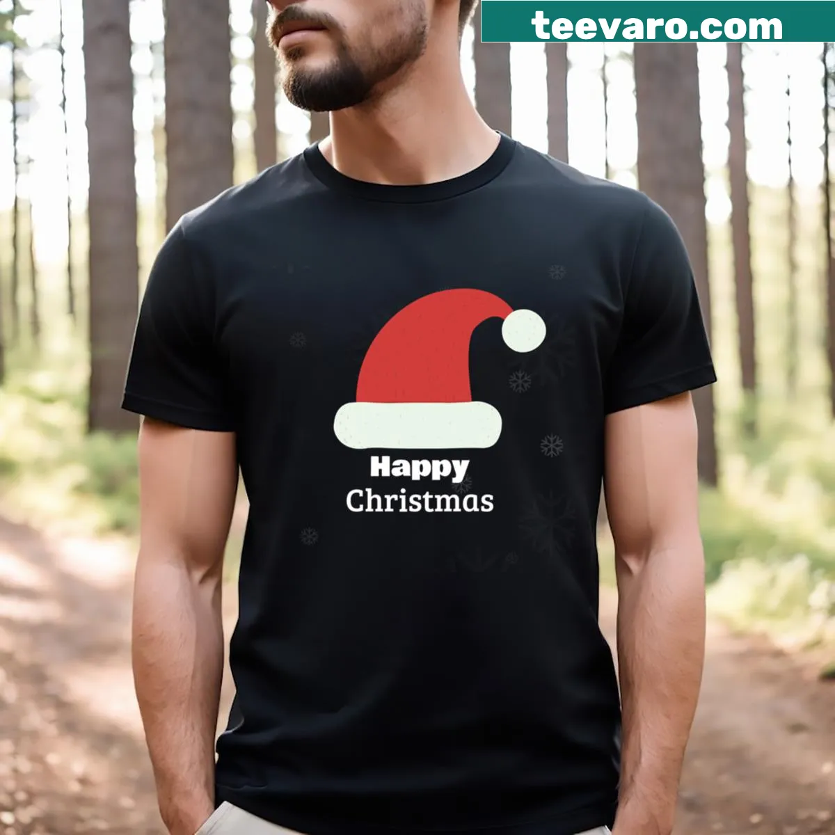 Heartwarming Happy Christmas T-shirt with festive design — on a men's t-shirt
