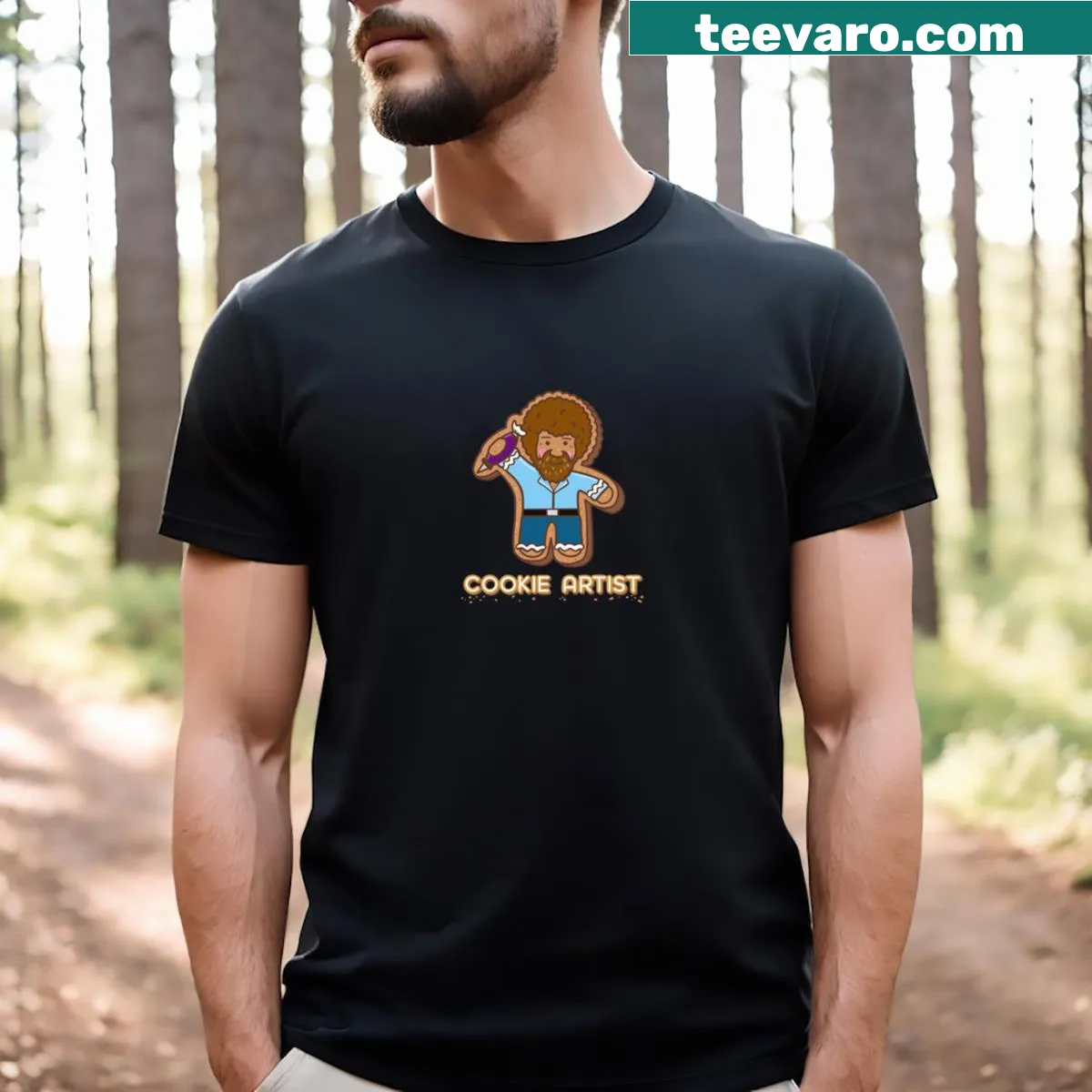 T-shirt for kids featuring a Happy Little Cookie Artist graphic — on a men's t-shirt