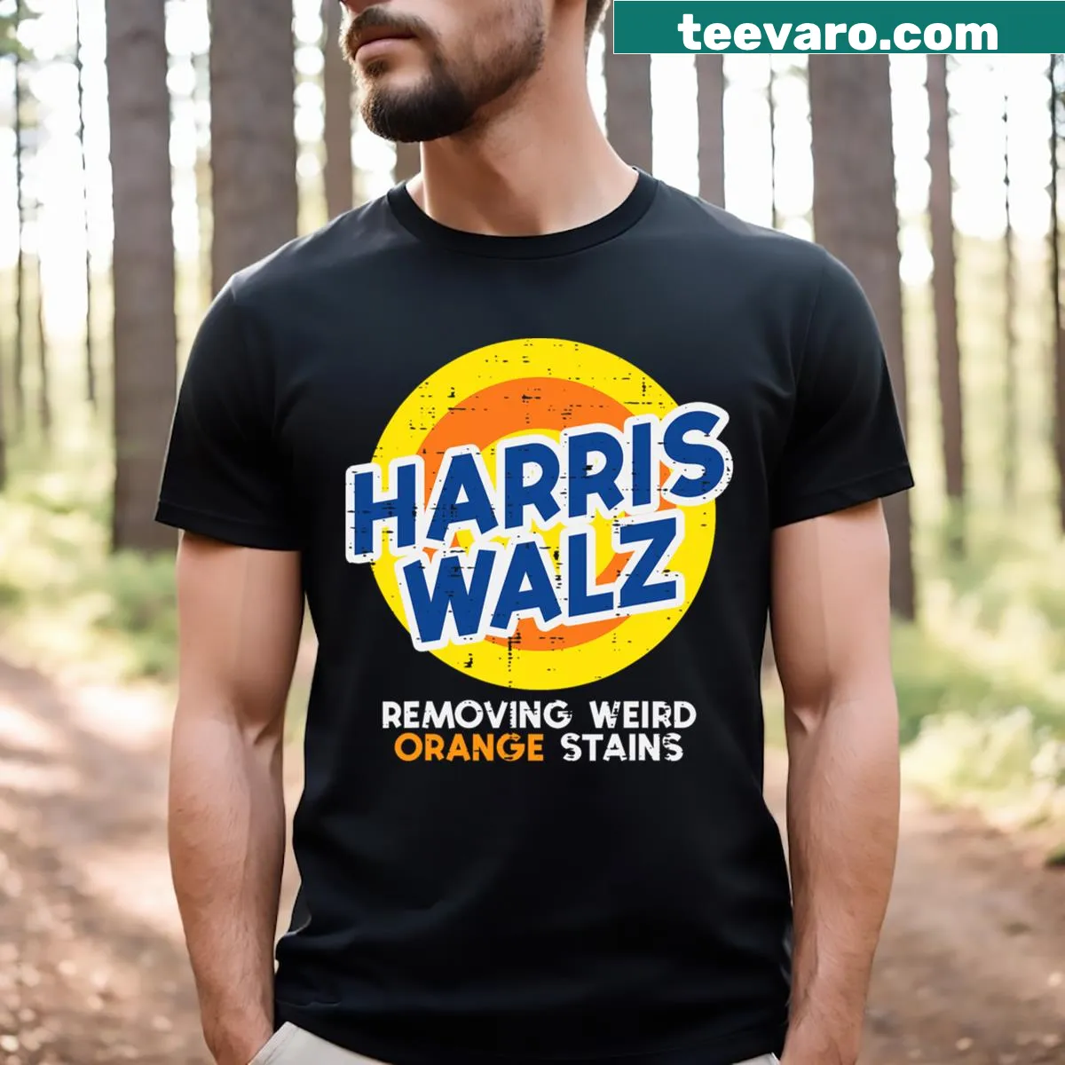 Funny T-shirt about removing weird orange stains for kids — on a men's t-shirt