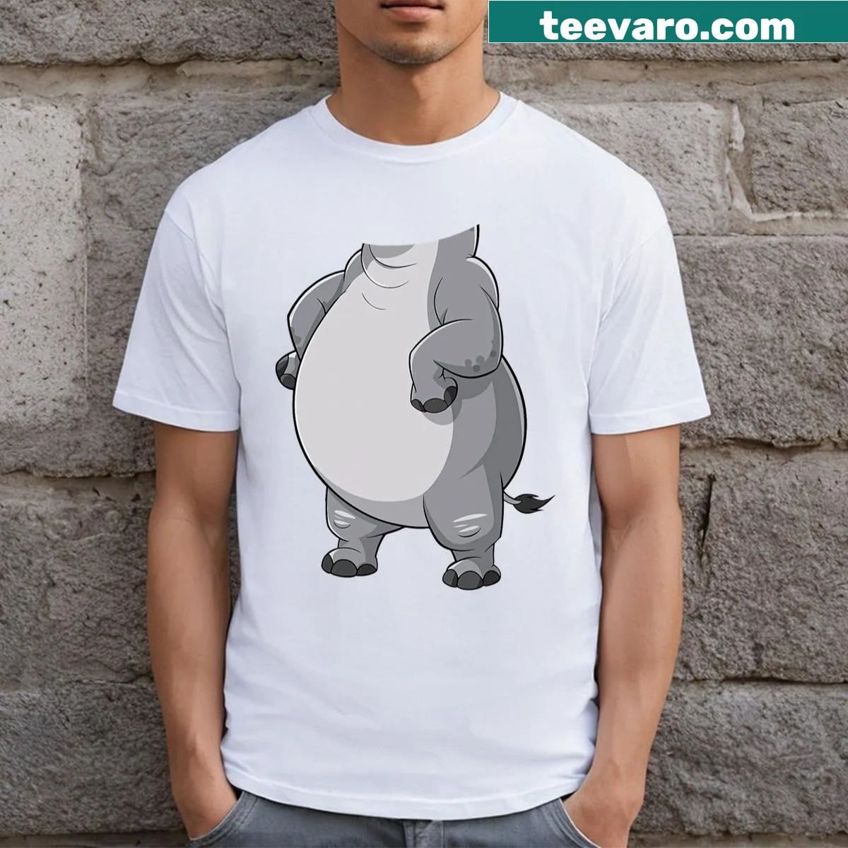 Funny hippo costume t-shirt with a cartoon design — on a men's t-shirt