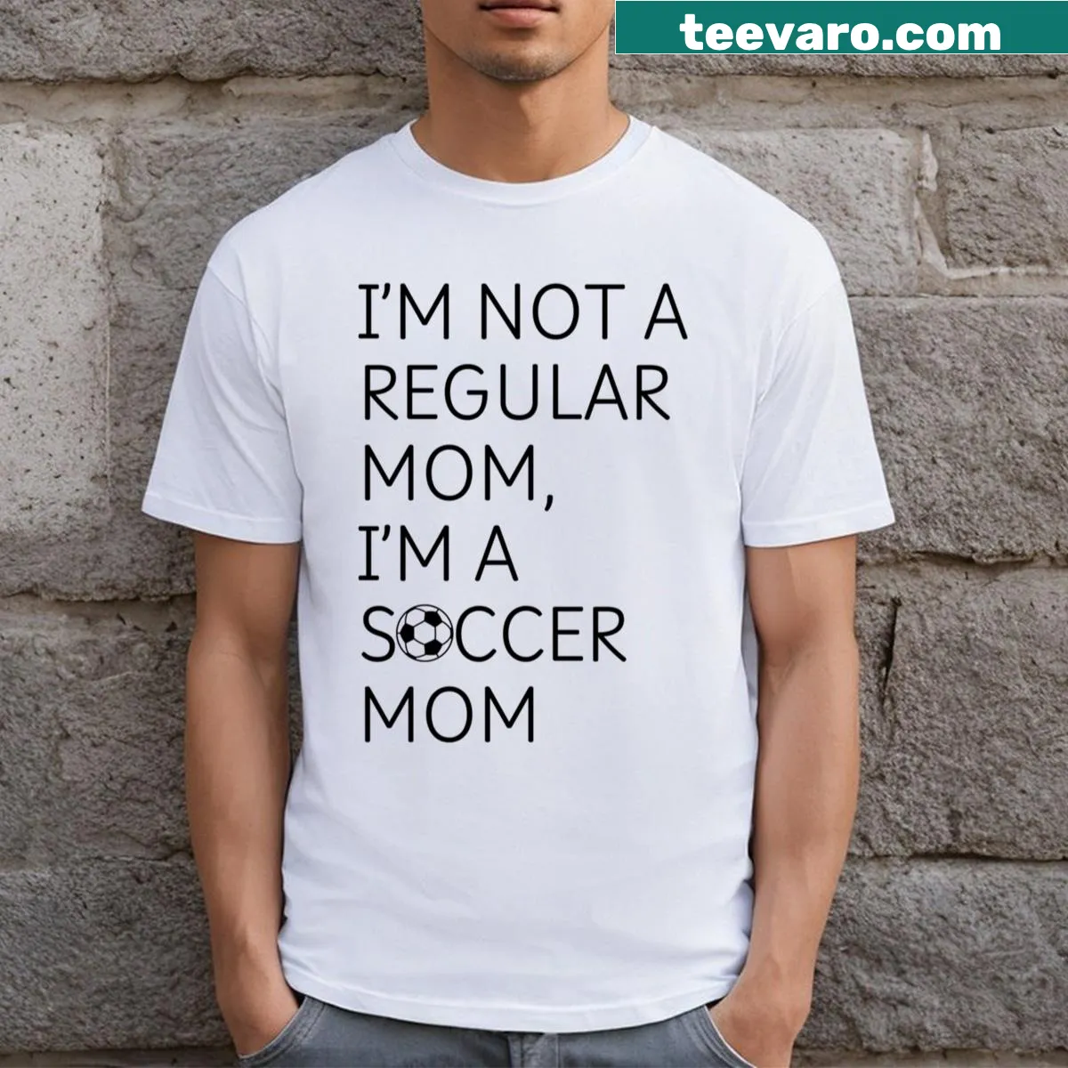 Soccer Mom t-shirt with playful text — on a men's t-shirt