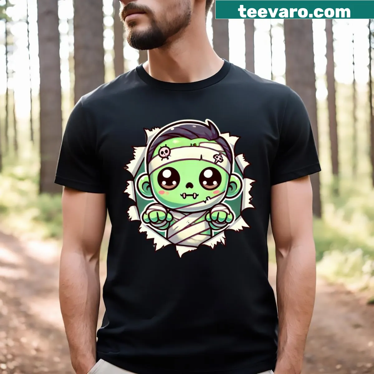 Funny Halloween maternity t-shirt with a zombie graphic — on a men's t-shirt