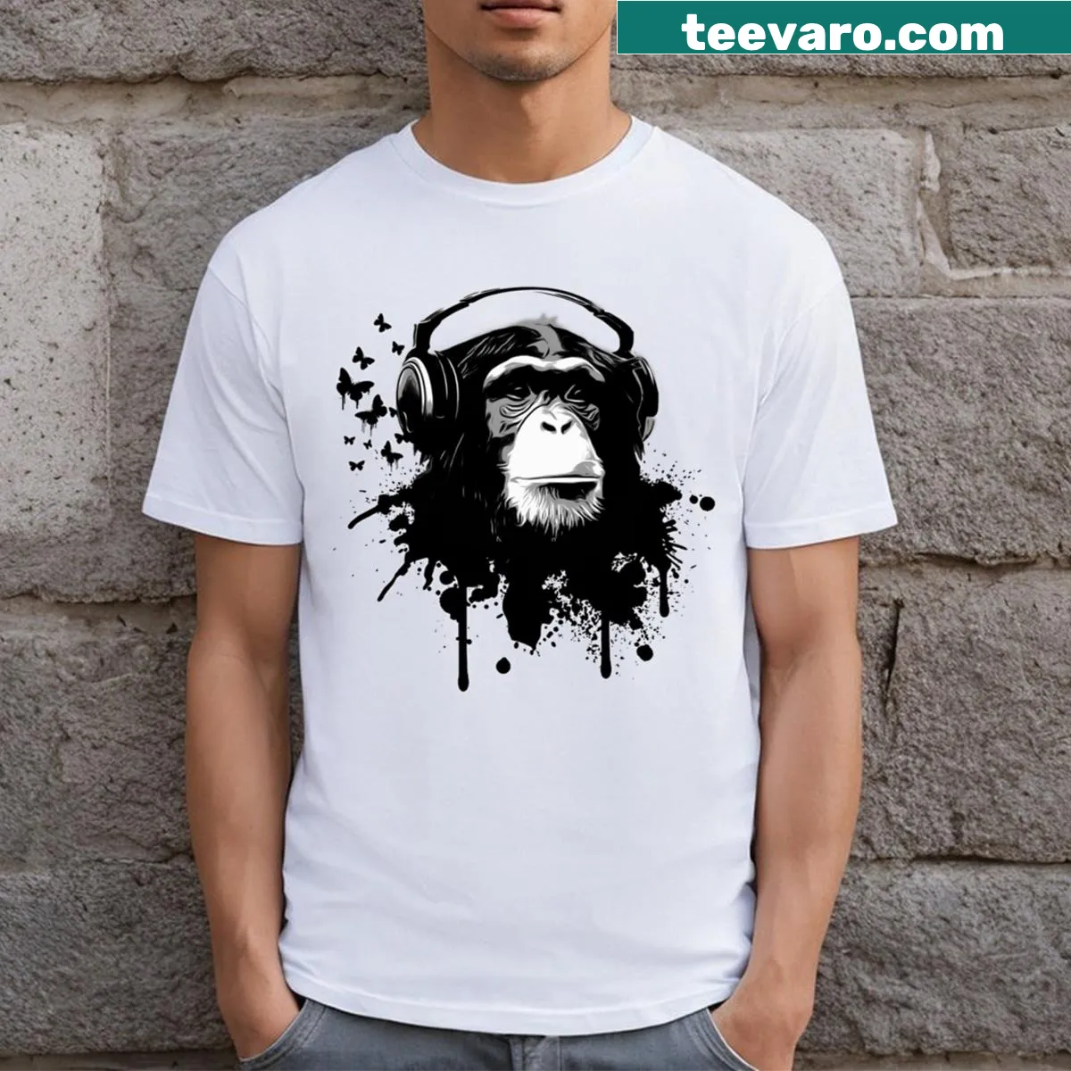 Cartoon graphic of playful monkeys with the text 'Monkey Business' — on a men's t-shirt