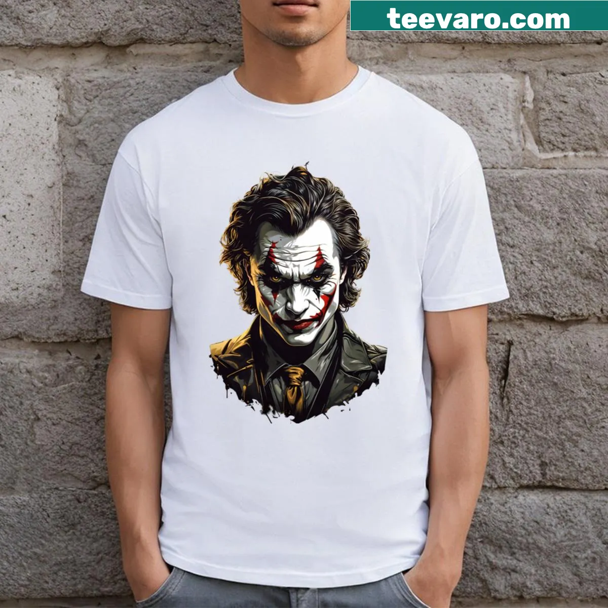 Mysterious clown graphic T-shirt design. — on a men's t-shirt