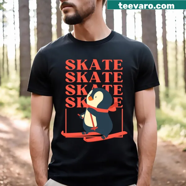 Cartoon penguin on skis design on a T-shirt