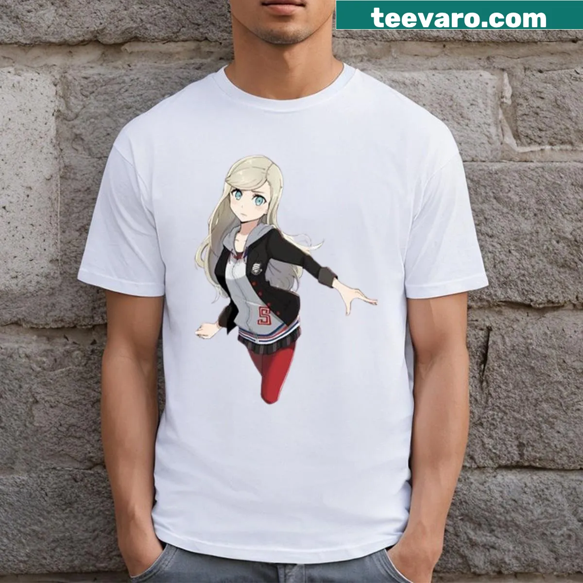 Illustrated graphic of Ann Takamaki from Persona 5 — on a men's t-shirt