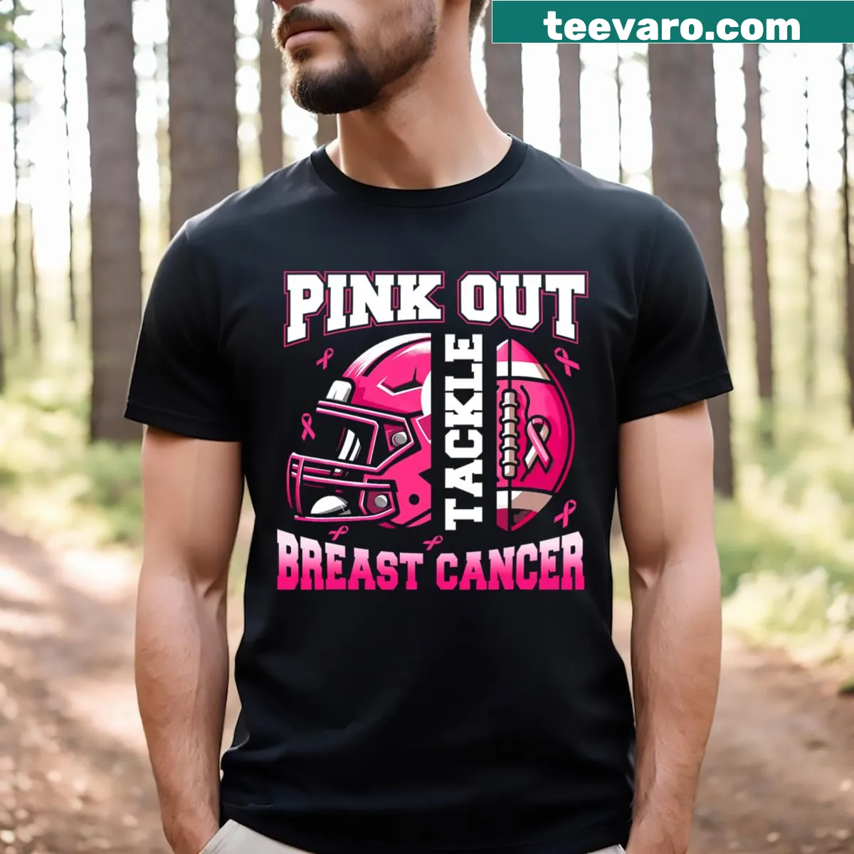 Typographic design promoting breast cancer awareness in football — on a men's t-shirt