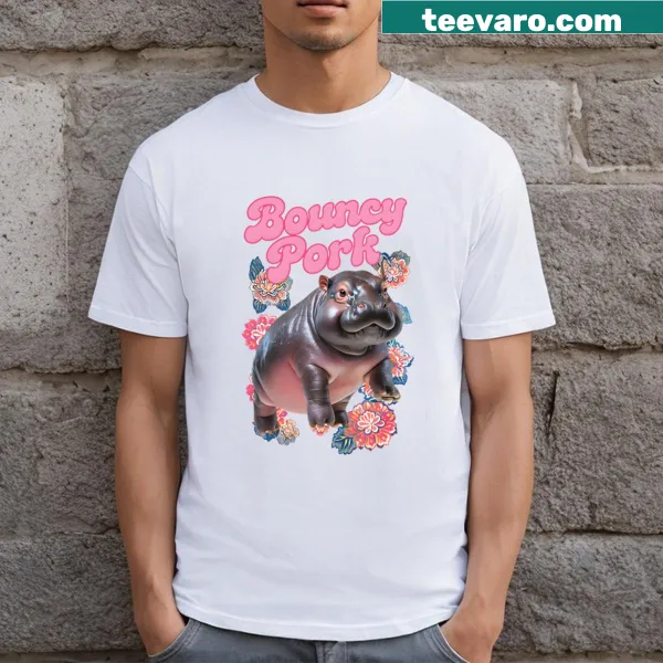 Pygmy hippo graphic T-shirt with floral designs