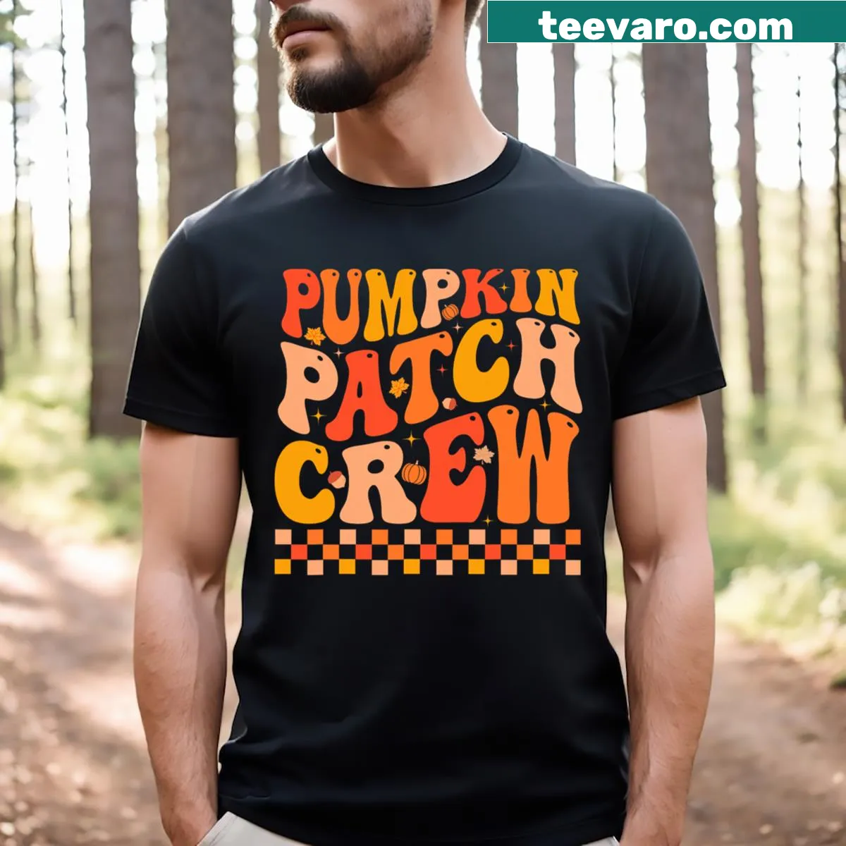 Kids T-shirt featuring a fun pumpkin patch graphic — on a men's t-shirt