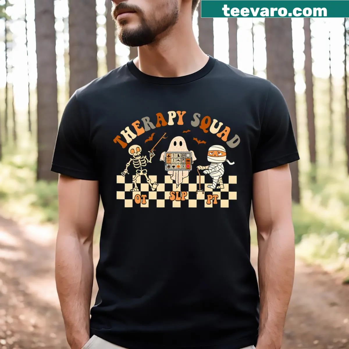 Retro T-shirt celebrating therapy professionals for Halloween — on a men's t-shirt