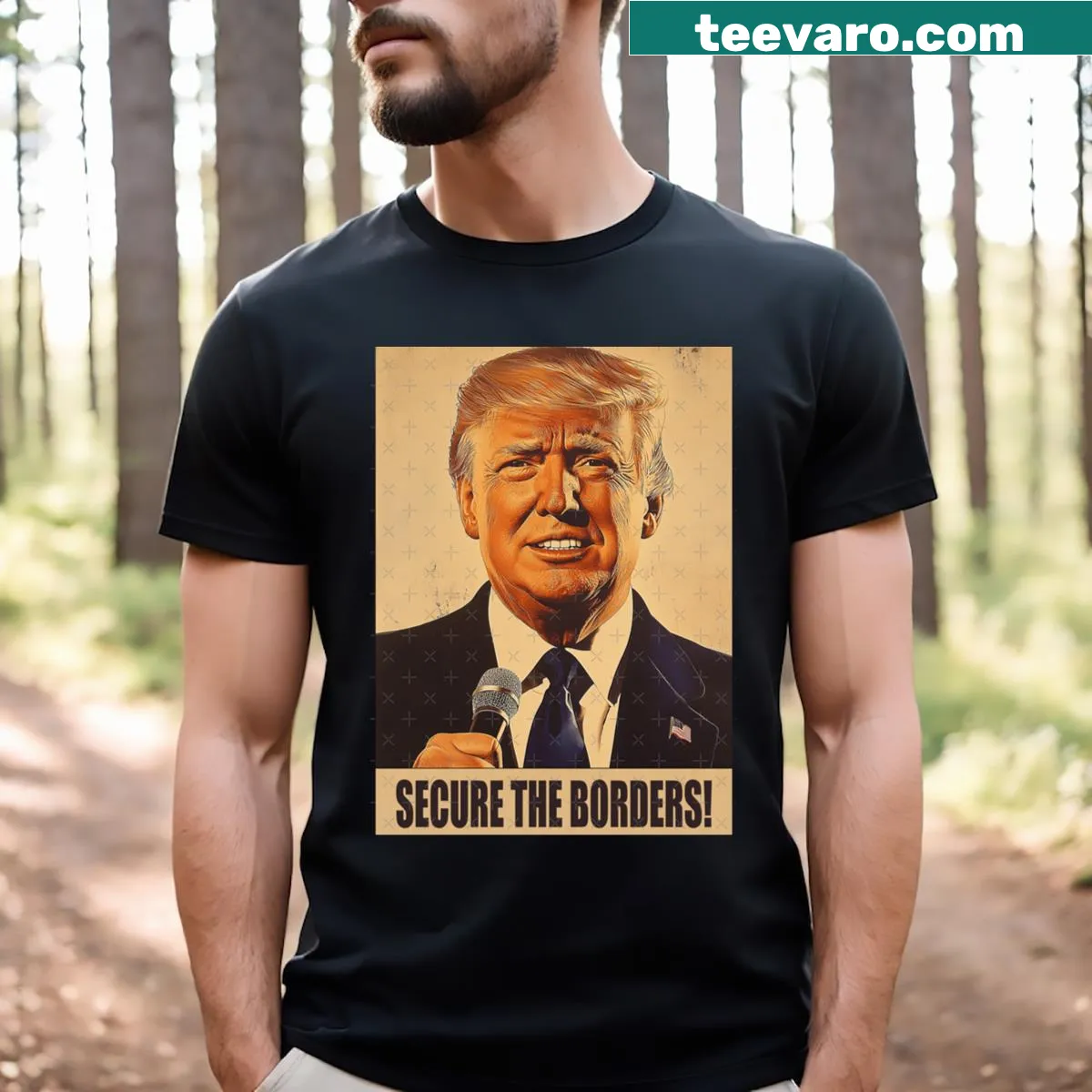 Bold text promoting border security on a t-shirt — on a men's t-shirt