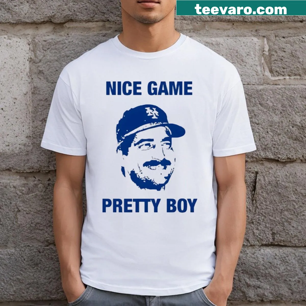 Vintage blue Seinfeld t-shirt with playful design. — on a men's t-shirt