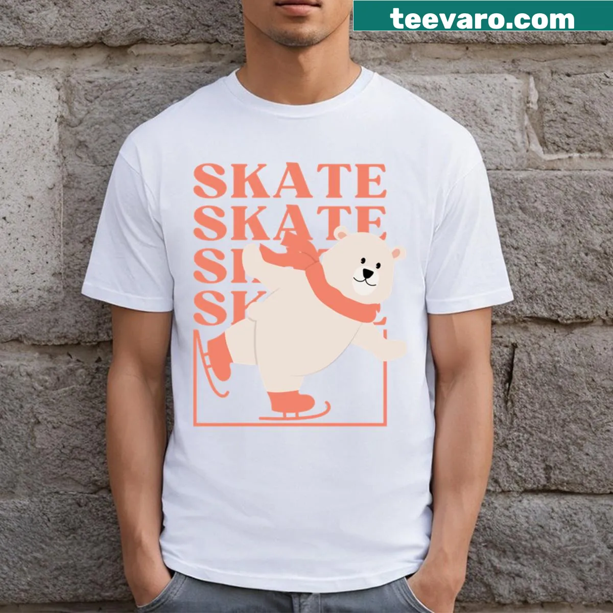 Whimsical illustration of a skating polar bear on a t-shirt — on a men's t-shirt