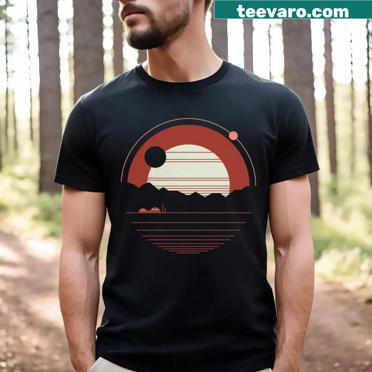 Minimalist Solitude t-shirt with bold typography across the chest — on a men's t-shirt