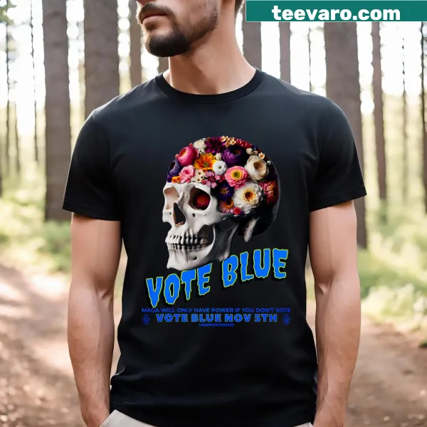 T-shirt featuring a skull with flowers, merging Halloween and activism