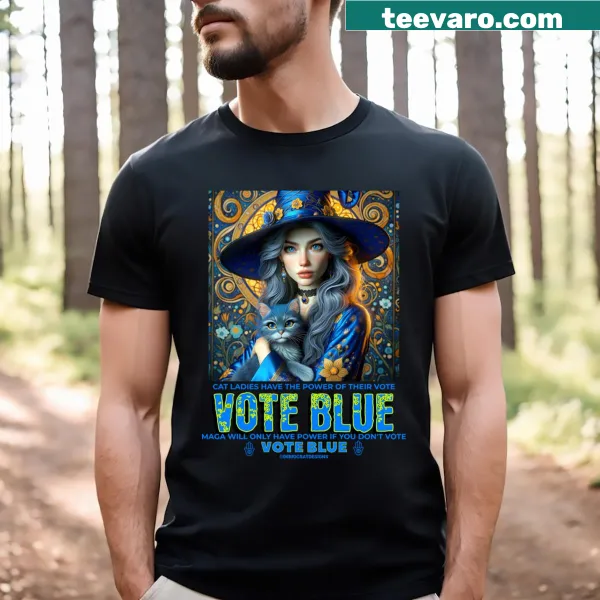 Whimsical Halloween T-shirt with witch, flowers, and cats
