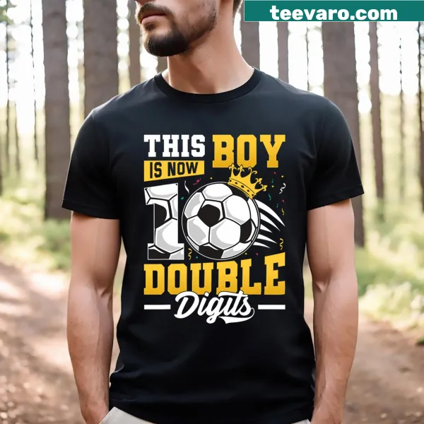 Birthday T-shirt for a 10-year-old boy featuring soccer theme