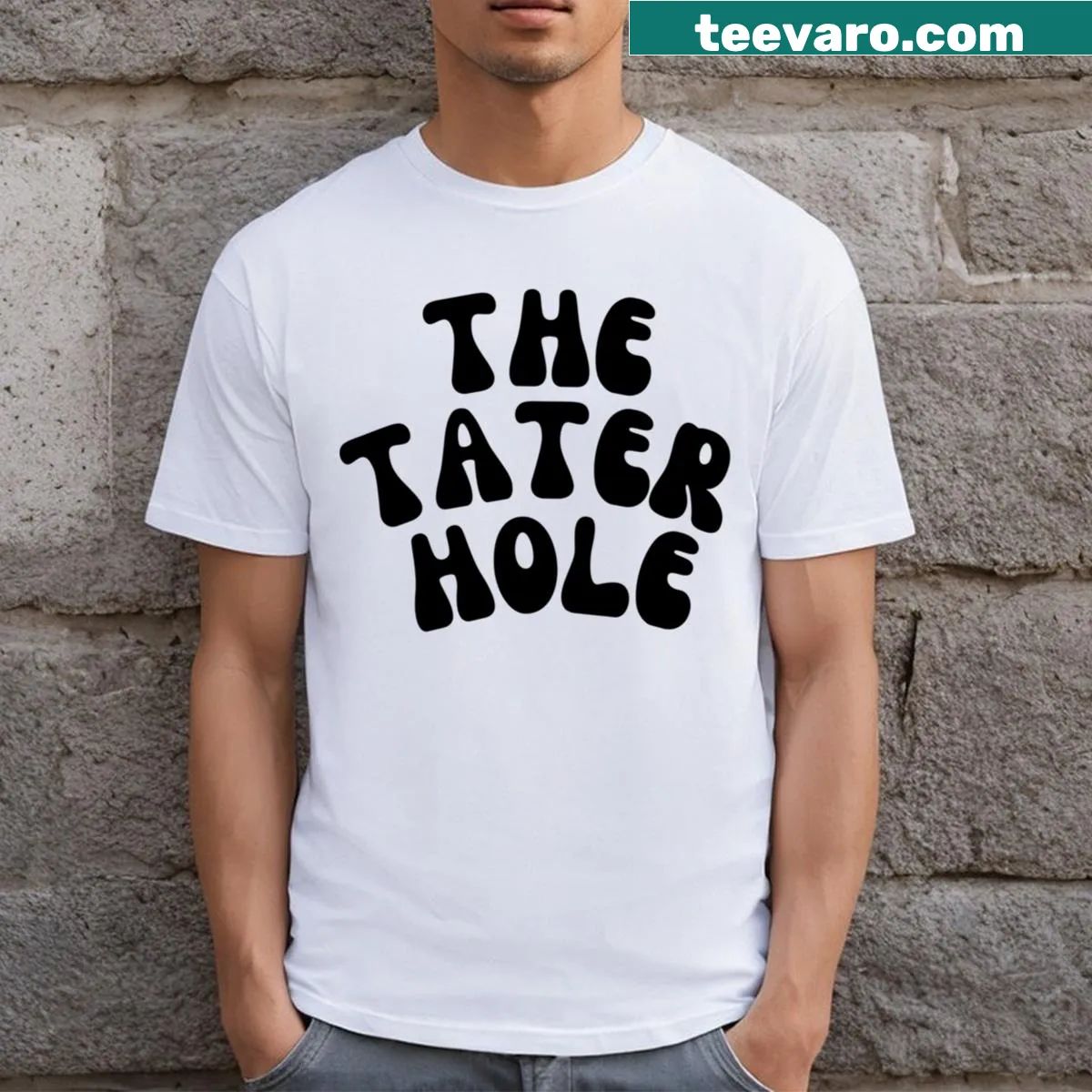Minimalist Tth T-shirt with bold typography — on a men's t-shirt