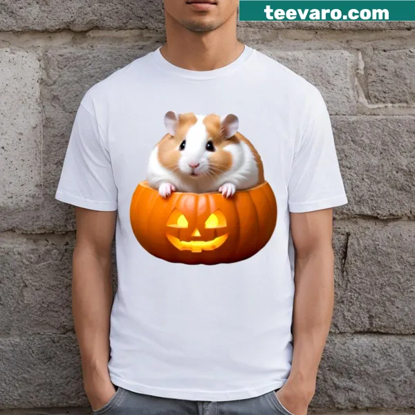 Cute cartoon hamster in a pumpkin design on a T-shirt