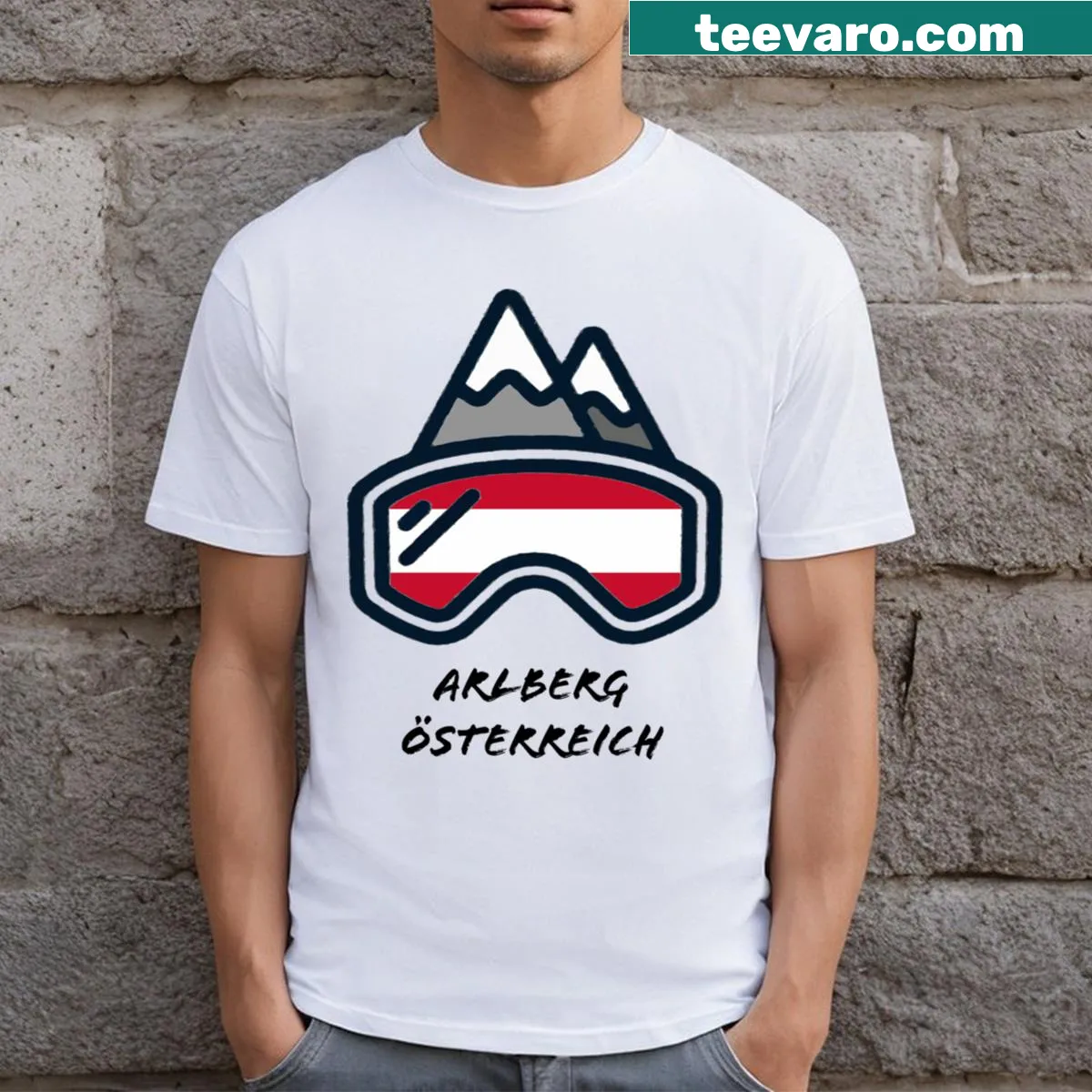 Graphic of Arlberg ski resort on a T-shirt — on a men's t-shirt
