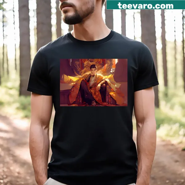 Graphic of an assassin on a throne on a T-shirt
