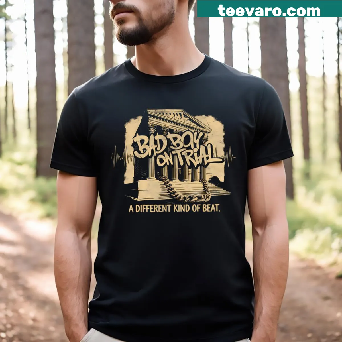 Vintage-inspired streetwear graphic T-shirt with rap theme — on a men's t-shirt