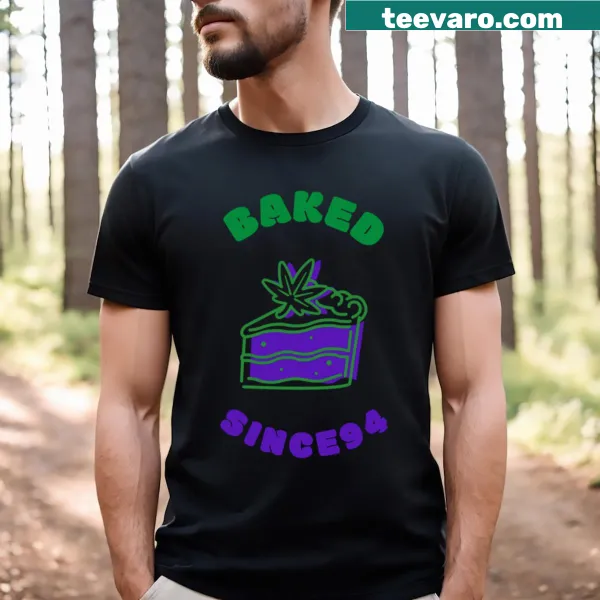 Funny T-shirt with 'Baked Since' slogan in playful typography