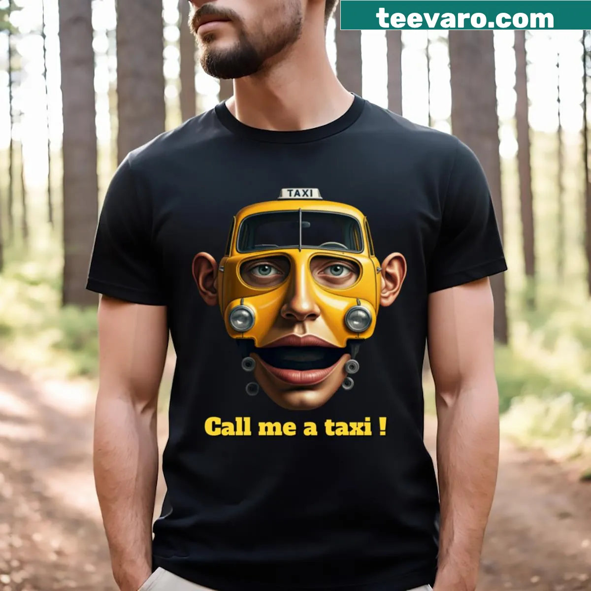 Edgy taxi joke graphic on a Halloween T-shirt — on a men's t-shirt