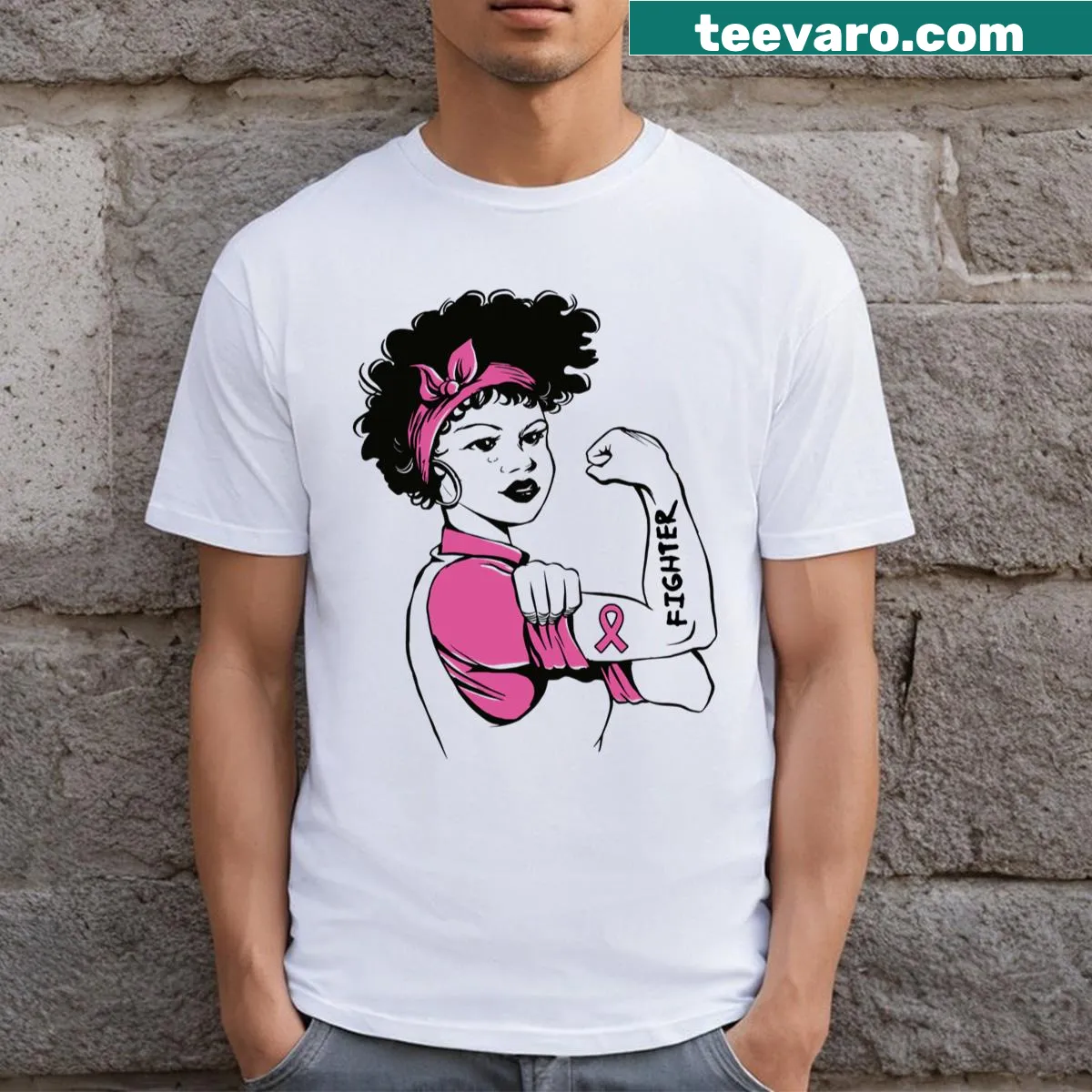 Empowering Cancer Fighter t-shirt with strong uplifting message — on a men's t-shirt