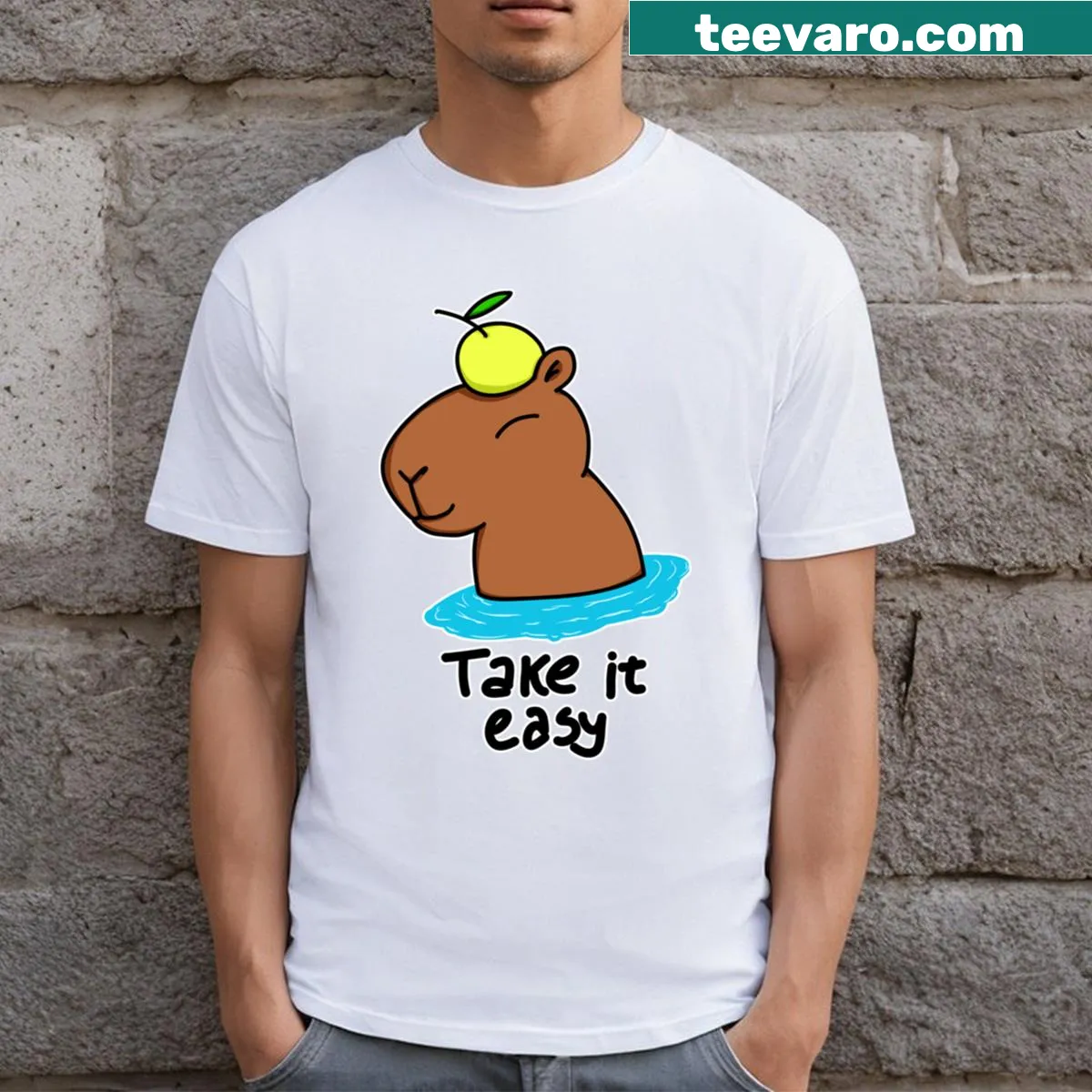 Charming Capybara T-shirt with a playful message about relaxation — on a men's t-shirt